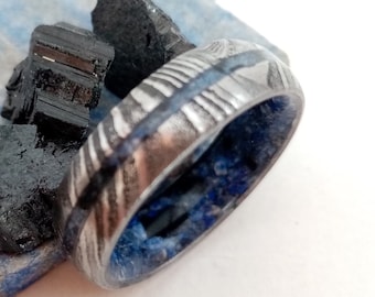Mens wedding band, Octuber birthstone rings, Raw Lapis lazuli and Black Tourmaline stone, Crystal ring, Gemstone ring, Birthday gift for men
