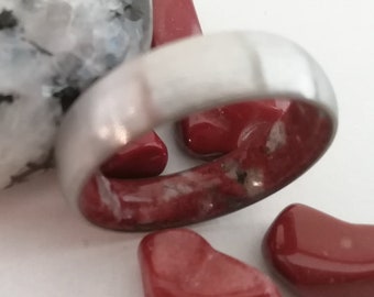 Raw Gemstone Ring, Moonstone Ring, Red Jasper Ring, His and Hers, Round Band, Brushed Finish, Mens wedding band, Womens Engagement rings