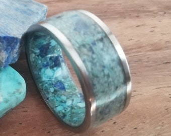 Male rings, Titanium band, Mix Turquoise stone & Lapis Lazuli stone, Women's rings, Men's Engagement band, Unique Gift for boyfriend