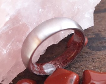 Womens band, Titanium band rings, Rose quartz ring and Red Jasper Quartz crystal gemstone, Bohemian ring, Boho Jewelry, Crystal Engagement