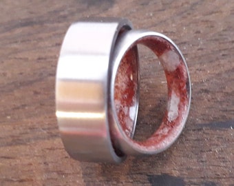 Titanium Wedding Ring Set: Red Jasper Stone Bands, His and Hers