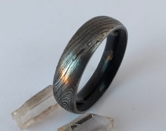 Male rings, Wedding ring raw Herkimer Diamond quartz, Black Tourmaline stone, Damascus steel band, Mens rings, Engagement Womens rings stone