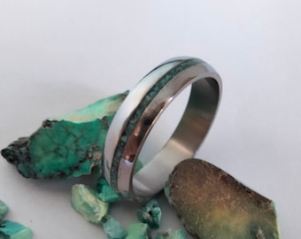 Raw Turquoise Titanium Ring: Unisex Wedding Band, Promise Ring