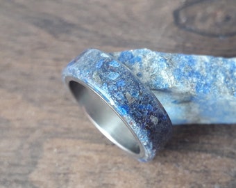 Male rings, Lapis lazuli mens ring, Titanium ring, Mens wedding band, Square band, 8mm band, His and hers rings, Couple wedding bands, Blue