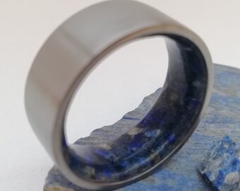 Unique mens wedding band, Raw stone ring, Lapis lazuli, Engagement ring, Promise ring, Wedding ring, 9mm band, Male wedding ring, Wedding