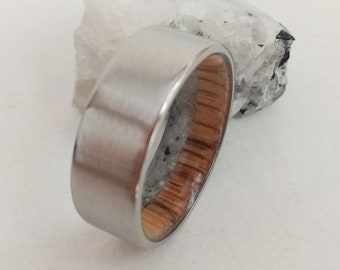 Mens jewelry, Mens wedding band, White Oak wood, Moonstone, Raw stone ring, His and hers, Boho jewelry, Titanium ring, 8mm band