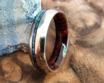 Titanium band man, Titanium band for woman, Natural Lapis lazuli raw stone inline, Iron wood inside, Wedding band unisex, Mens ring, Natural