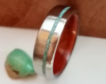 Hypallergenic rings, Mens titanium ring, Turquoise stone, Redwood ring, Beveled edges band, California Sequoia wood, Male ring, Unisex ring