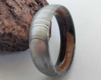 Male rings, Mens wedding stone ring, Whiskey barrel recycled wood ring, Lava rock, Obsidian rock, Damascus steel, Womens rings, His and hers
