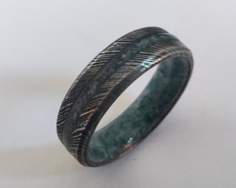 Damascus Steel Moss Agate Ring - Handmade Mens Wedding Band