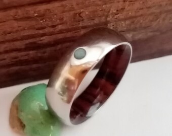 Titanium wedding band, Cocobolo wood inside, Reconstituted turquoise stone, Raw stone, His and hers, Mens wedding ring, Womens wedding ring