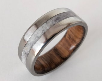 White Oak wood, Amethyst stone Titanium wedding band, His and hers ring, Raw stone, Unique rings, Mens wedding band, Wooden rings, Unisex