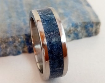 His and hers proposal,  Mens ring, Womens ring, Titanium wedding band, Raw Lapis lazuli stone, Engagement, Original Promise ring