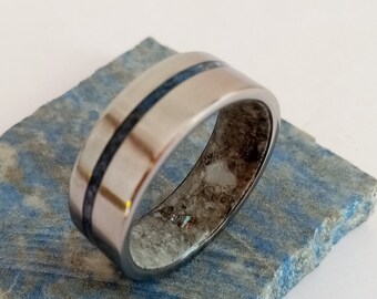 Titanium Wedding Band: Lapis Lazuli, Moonstone & Abalone Shell Inlay