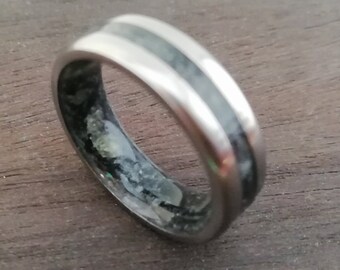 Titanium Wedding Band: Raw Tourmaline & Peridot Stone Ring, 9mm