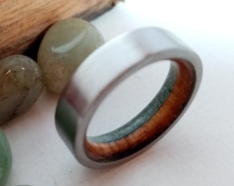 Whisky Barrel Wood Jade stone Mens Wood Wedding Band Titanium Band Wood Ring Whisky Barrel Mens Wedding Band 8mm Square Band Mens Ring