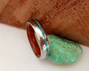 Wedding rings, Turquoise stone, California Redwood, Titanium band, Mens ring ring, Unique Engagement rings, Boho rings, 5mm, Promise ring