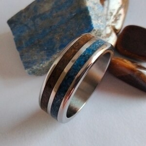 Unique Titanium wedding rings for mens or womens, Tiger eye stone ring, Lapis lazuli stone ring, Round band, Hypoallergenic and stainless