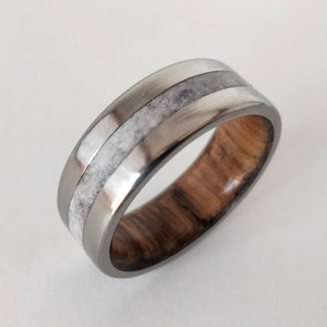 White Oak wood, Amethyst stone Titanium wedding band, His and hers ring, Raw stone, Unique rings, Mens wedding band, Wooden rings, Unisex