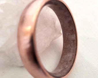 Round copper 8th anniversary rings natural Rose quartz stone, Minimalist rings for women, Gift for grandma