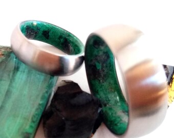 Malachite rings, Raw stone rings, Wedding bands his and hers, Matching Engagement bands, Obsidian crystal bands, Titanium proposal band