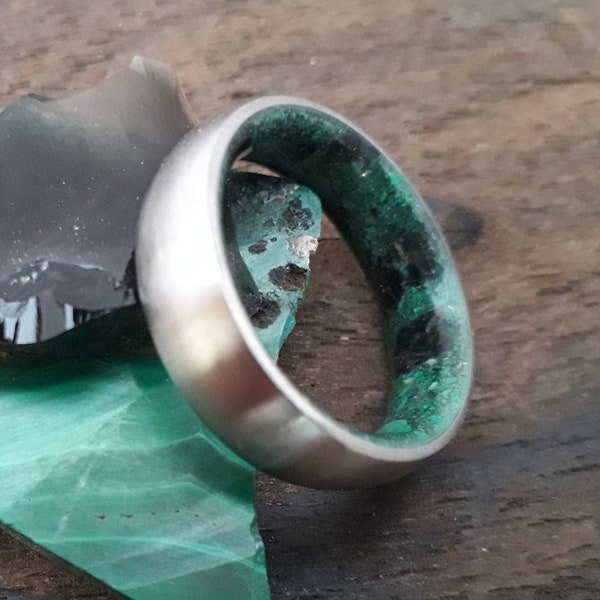 Malachite Obsidian Titanium Wedding Band - Unisex Promise Ring