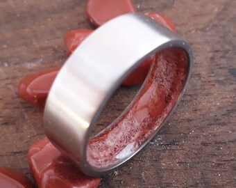 Mens wedding band, Square titanium band with bloodstone inside, Matte finish ring, women's ring, men's ring, hypoallergenic jewelry