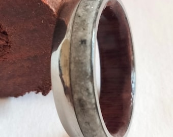 Gift for mens, Unique mens jewelry rings natural Moonstone and exotic Padauk wood, Round rings for women, His and hers hipoallergenic rings