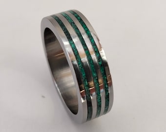 Male ring, Stone jewelry handmade, Malachite stone, Titanium Engagement band, Valentines day gift, Proposal rings altenative