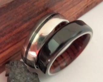 Matching wedding band, Engagement rings, Promise band set, Tourmaline stone, Cocobolo wood, Raw stone, Boho style