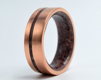 Stone copper ring for men - 8mm Ring, Garnet raw stone ring, Square band, Glossy Finish, Copper Ring, Janaury birthstone, Mens wedding band