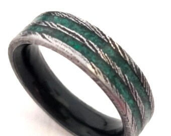 Gift for mens or womens, Womens black Tourmaline and green Malachite rings, Damascus steel unisex square band, Personalized rings