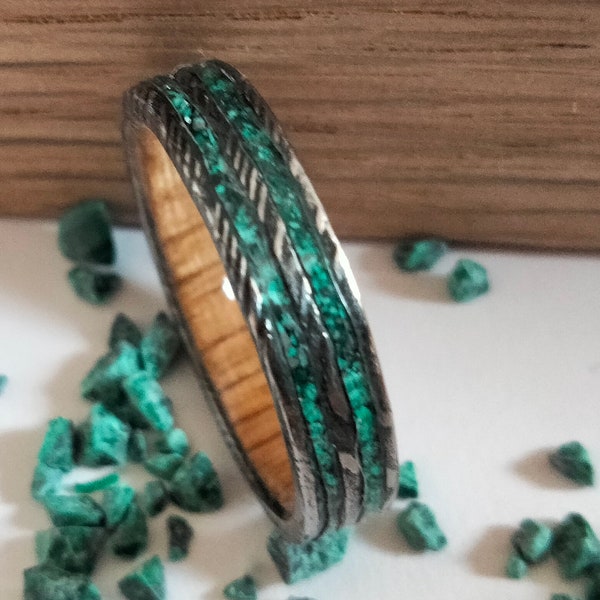 Mens wedding band, Womens wedding rings, Gift unisex, Green Malachite rings, White oak wood rings, Unique Boyfriend gift, His and hers rings