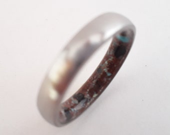 Womens wedding band, Mens rings, Turquoise stone, Mix Volcanic rock, Unique Marriage round band, His and hers Engagement rings
