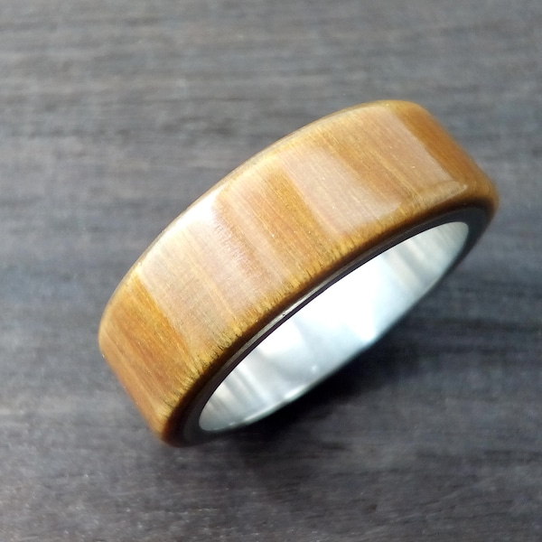 Argentine wood, Mens wedding band, Wedding bands women, Titanium wood ring, 8mm band for men, 8mm band for women, His and hers jewelry