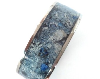 Square Lapis Lazuli Titanium Men's Ring: Unique Wedding Band, 9mm, Hipoallergenic band, Raw stone handmade rings
