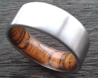 Bocote Wood Ring: Titanium Band, Matte Square Wedding Band (7mm)