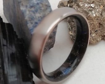 Titanium Wedding Band: Raw Stone Ring with Pyrite, Tourmaline & Lapis Lazuli