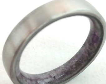 Unique Amethyst ring, Titanium band, Women's wedding band, Men's promise ring, His and hers ring, 5mm band, Bohemian ring, Raw stone ring