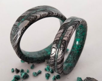Damascus steel ring set