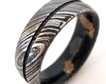 Gift for mens or womens, Damascus steel ring for mens or womens, Mix Tourmaline and  gold sheet, Artisan handmade rings