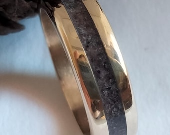 Gift for mens, Mens wedding band, Womens engagement rings, Bronze band natural Garnet stone, Beveled edges band, Jewelry unisex gift