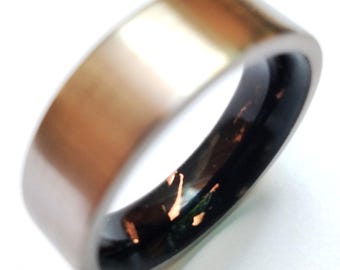 Unique titanium ring for men, Wedding ring, Engagement or special gift, Raw Black Tourmaline Stone with small Copper flakes, Fancy rings