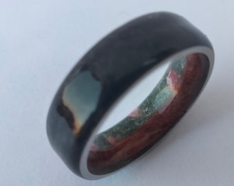 Mens wedding band, Mens wedding ring, Black Tourmaline ring, Mens Engagement rings, Raw Emerald stone, Natural Red Coral, Womens rings, 7mm