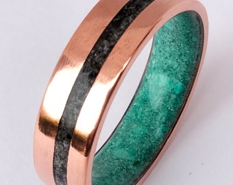 Crystal wedding band for mens or womens, Mens Copper band, Turquoise raw stone, Obsidian stone, Gemstone ring Gift for boyfriend, 7mm ring