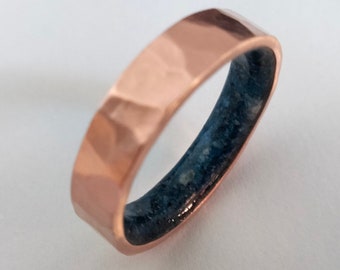 Hammered Copper Ring: Rustic Lapis Lazuli Wedding Band