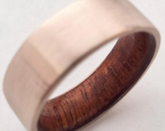 Gift for mens, Bronze rings for mens or womens, Mahogany wood ring, Square unisex band, His and hers rings