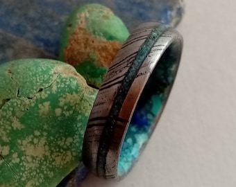 Male rings, Unique Damascus Steel ring with a beautiful combination of Turquoise stone and Lapis lazuli, Gift for him or her, Unisex boho