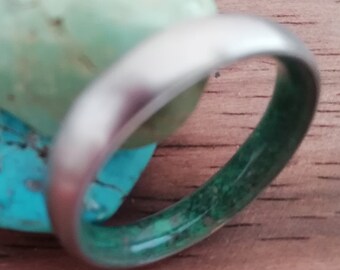 Titanium Wedding Band: Malachite Stone Ring, Comfort Fit