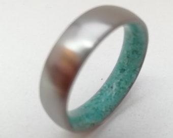 Turquoise stone ring, Mens Wedding bands women, Engagement ring, Titanium ring, Rings for women, Raw stone band, Turquoise wedding ring